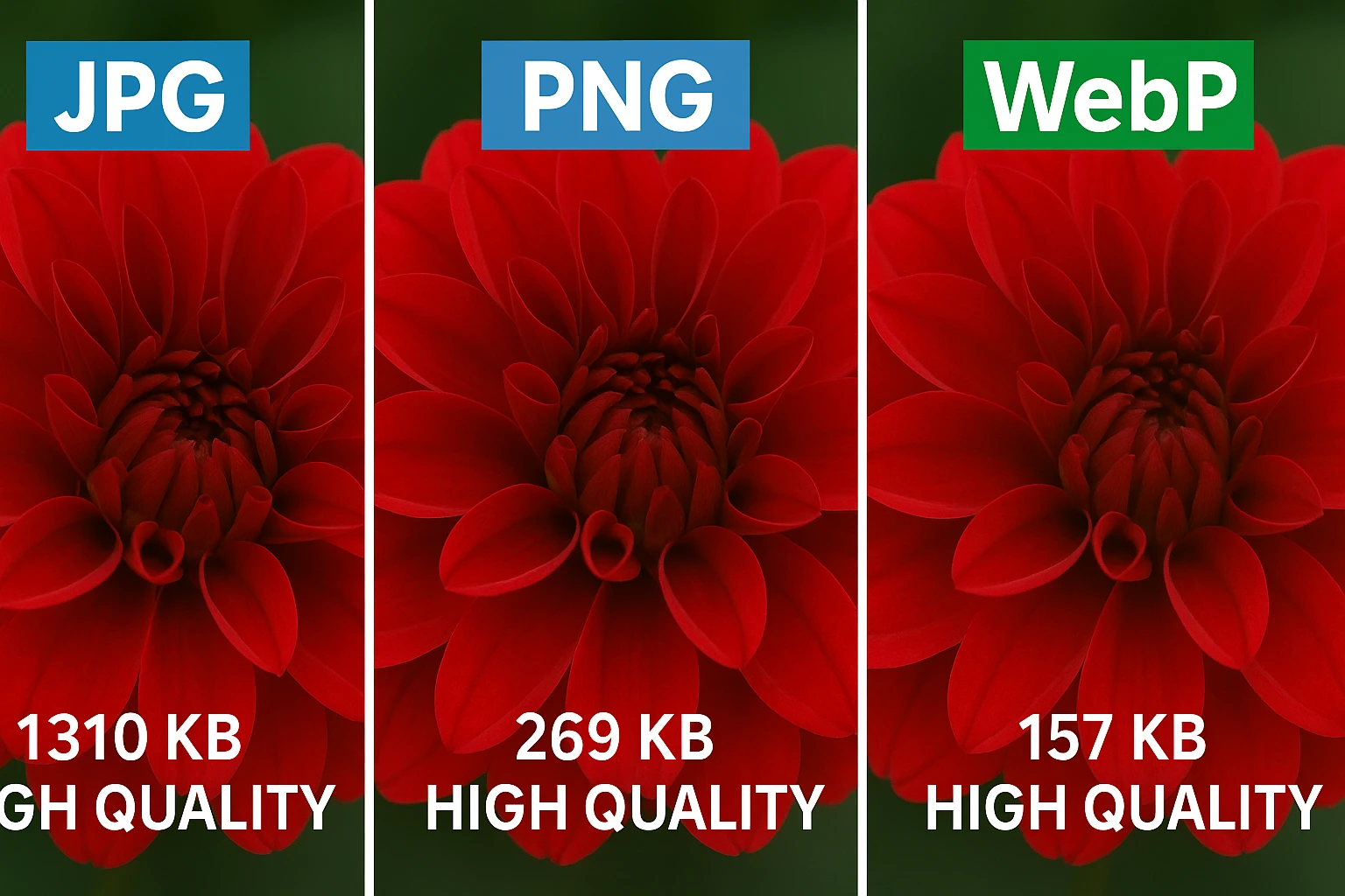 JPG vs PNG vs WebP size and quality comparison